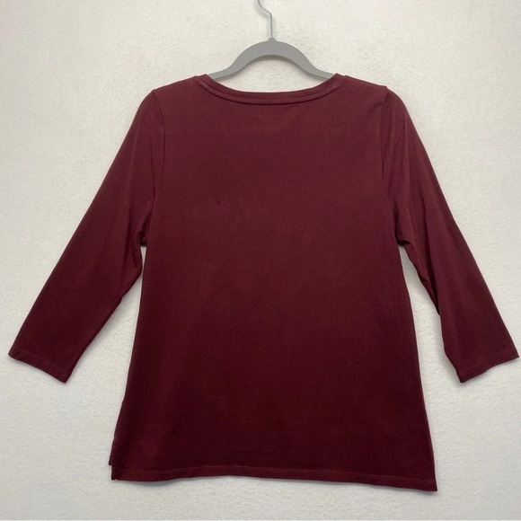 Talbots 3/4 Sleeve Blouse Owl Bird Sequin Embellished MP Red Maroon - Picture 5 of 7